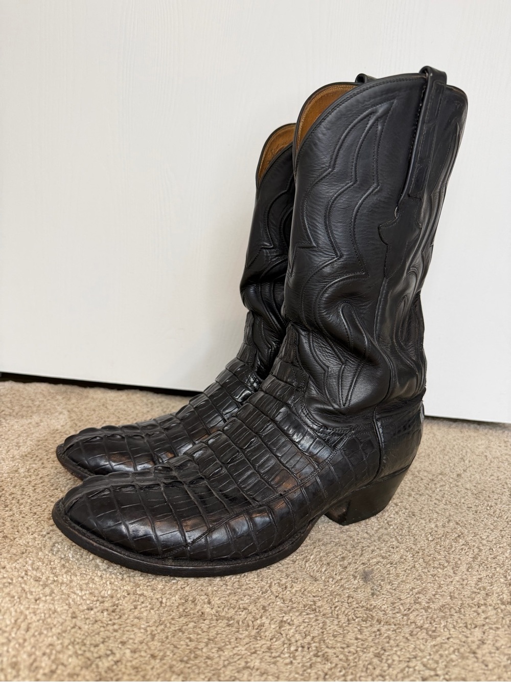 Lucchese Classics Hornback Caiman Round Toe Boots Western Cowboy Sz 10.5